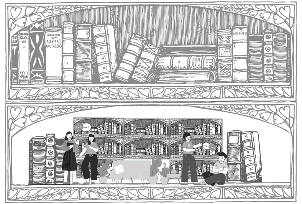 Biblo community bookshelf illustration for mobile readers